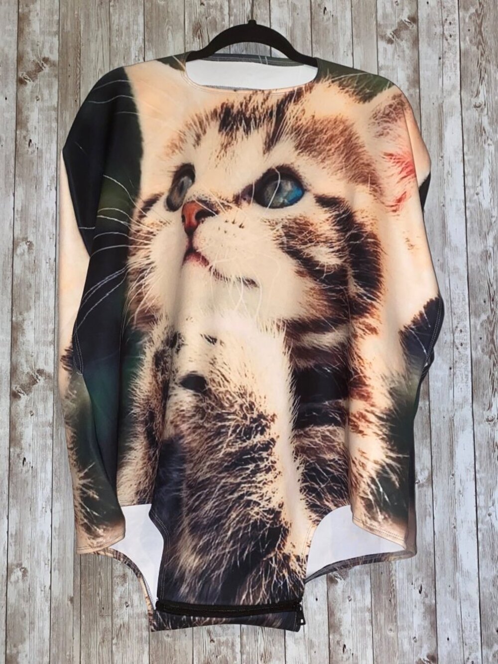 Women's Cat Kitty Kitten Head Bodysuit Zipper 3X Double-sided